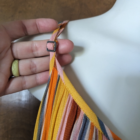 All Saints Paola Cotton Orange Yellow Pink Stripe Spaghetti Strap Midi Dress - Picture 6 of 9